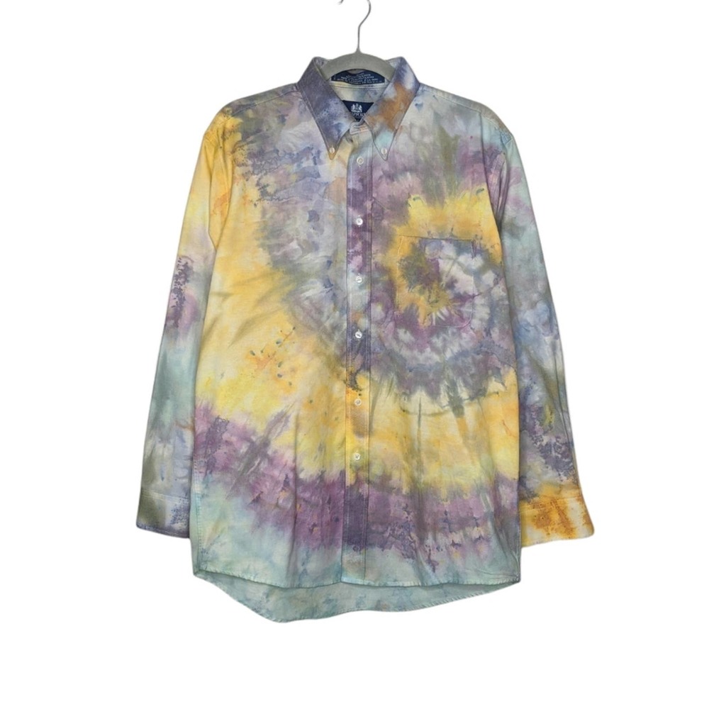 Vintage Custom Ice Tie Dye Button Flannel Dress Shirt VTG Art Streetwear
